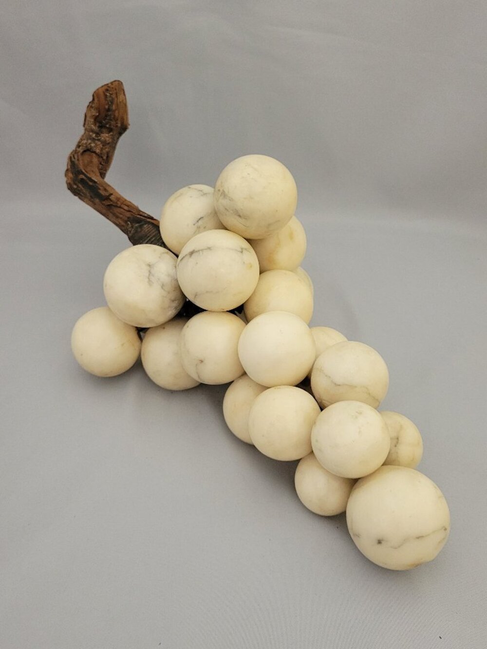 Vtg MCM Lg Alabaster 14" Grape Cluster Grapevine Wood Stem Italian Marble Stone